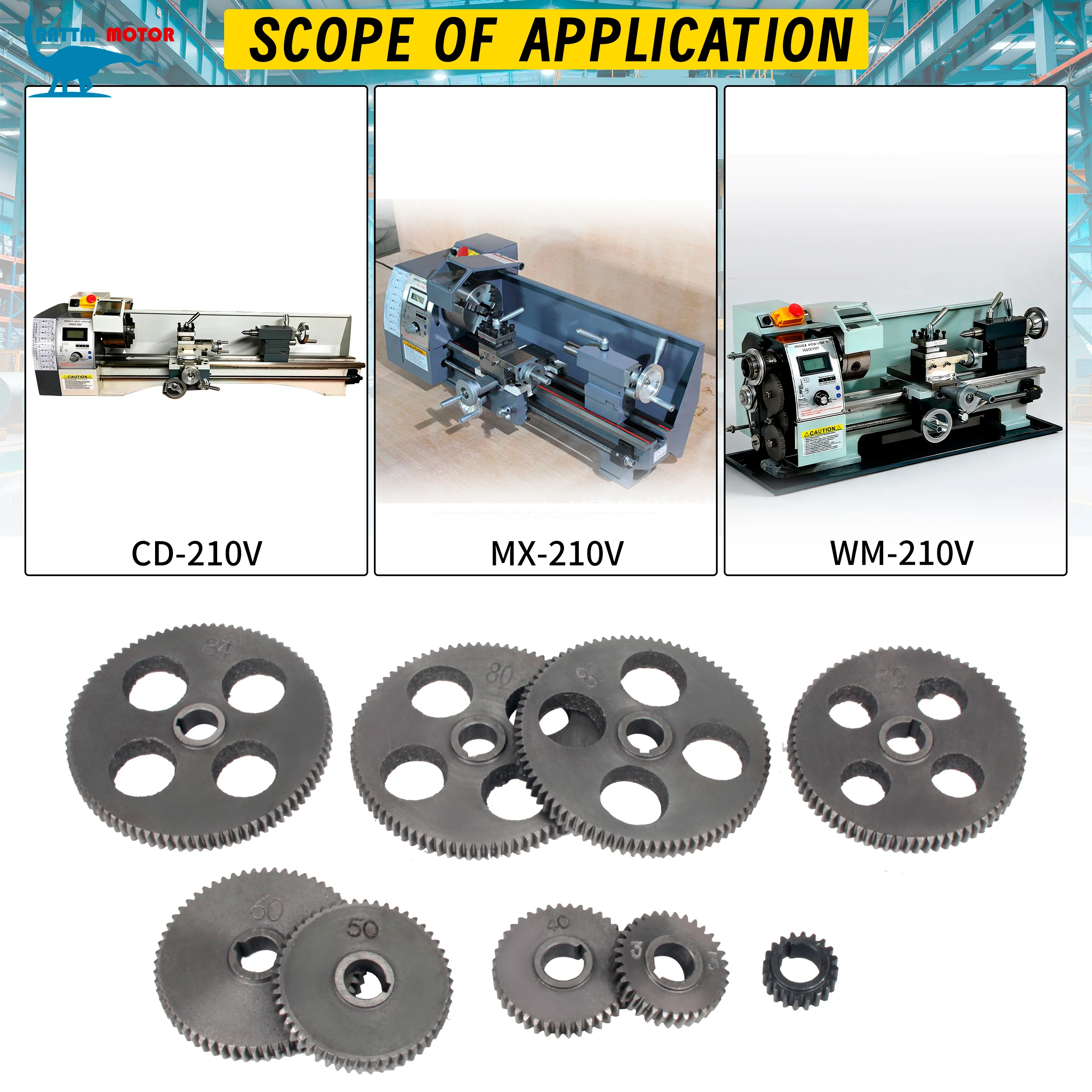 9Pcs Metric Change Gear Kit, 20–84T Metal Gears, for WM210V/CD210V Bench Lathe