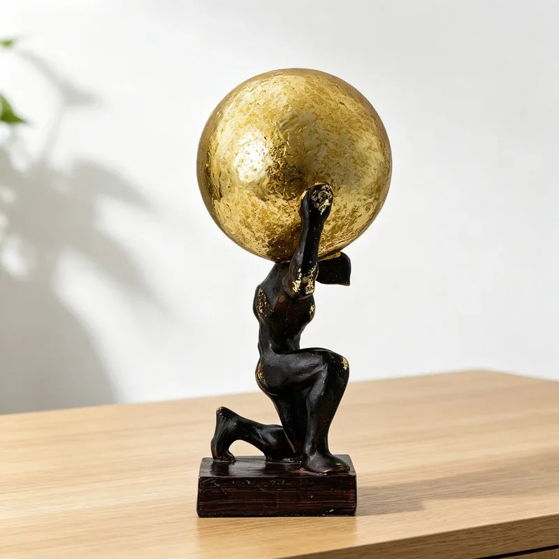 Ball-holding Figure Resin Ornament European Human Sculpture Handicraft Living Room Office Vintage Figure Decoration Home Decor