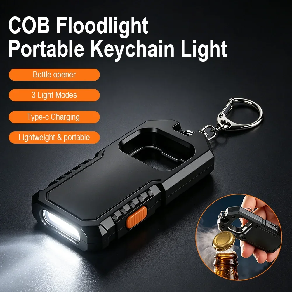 BORUiT 2IN1 Portable Keychain Mini Flashlight Multifunctional USB Rechargeable Flashlight Camping Pocket Lamp Bottle Opener
