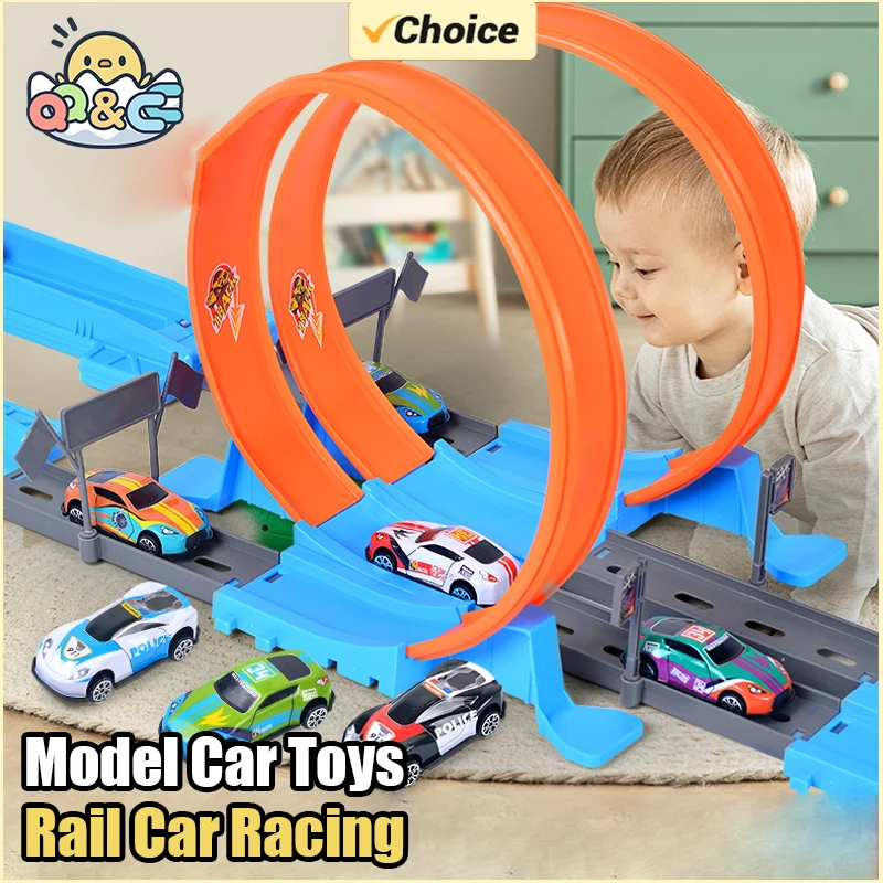 Stunt Speed Double Competition Car Wheels Model Racing Track DIY Assembled Rail Kits Catapult Vehicle Boy Toys For Children Gift