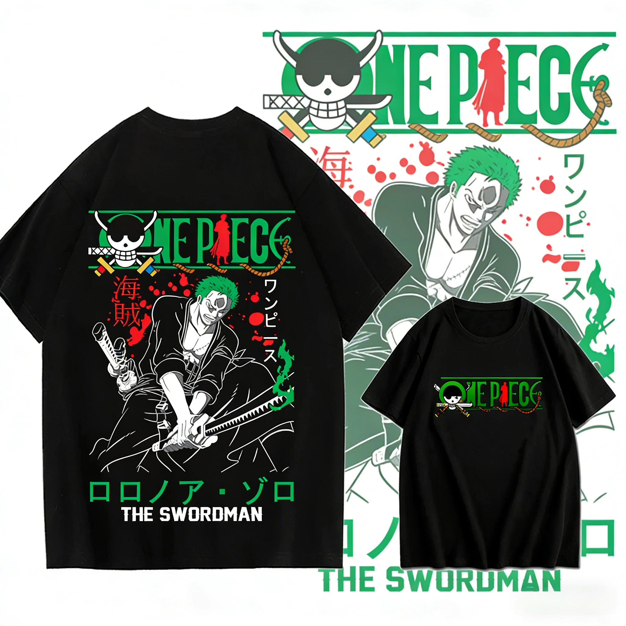 

2026 Summer One Piece Roronoa Zoro The Swordsman Retro Cotton Print T-Shirt, Adult Kids Breathable Casual Anime Tee Y2k