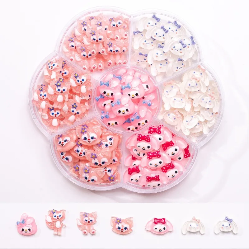 Sanrio Nail Charms 70Pcs/Box Kawaii Hello Kitty Kuromi Pochacco Cartoon Nail Jewelry Charms Rhinestone Gems Kit DIY Crafts Gift