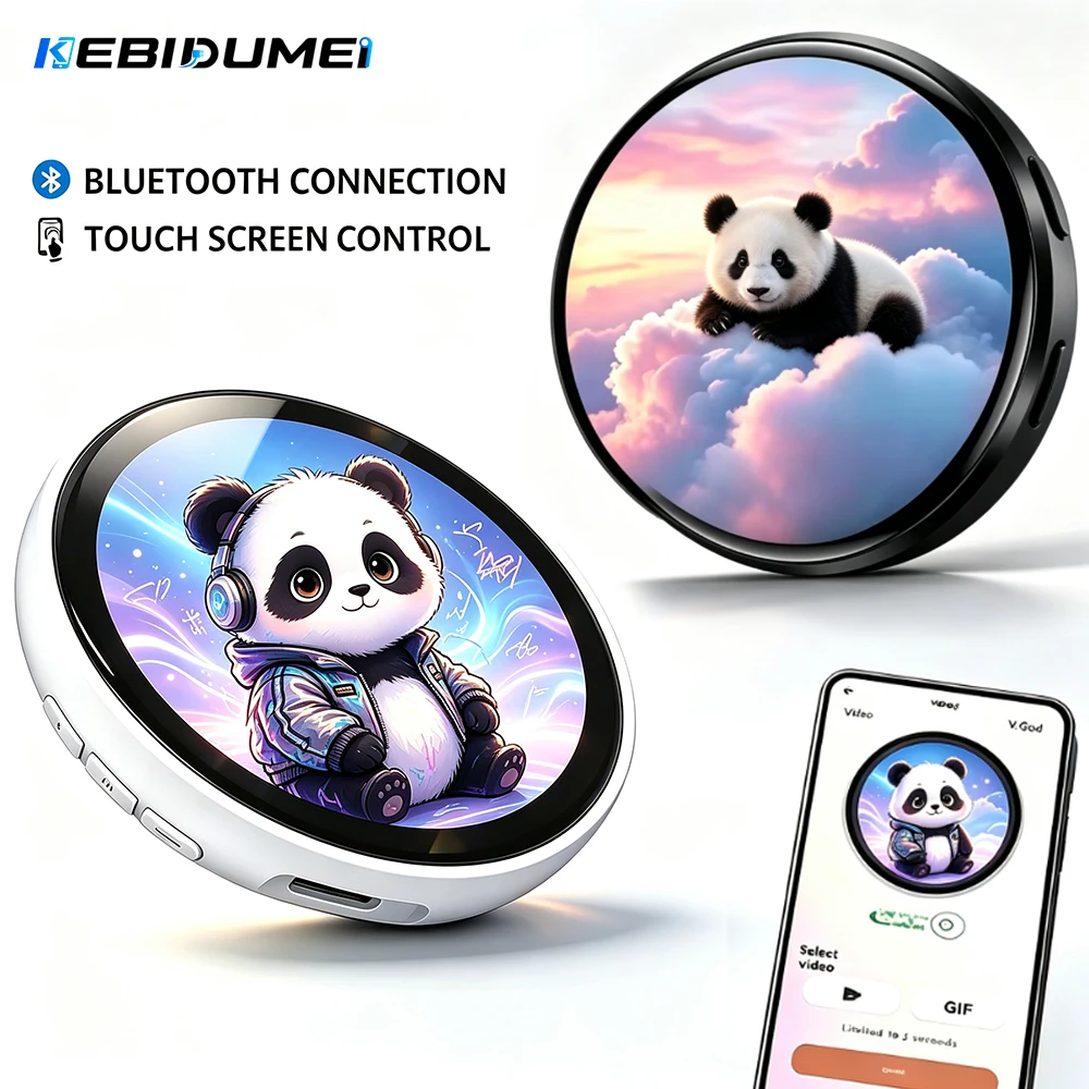KEBIDUMEI Smart E-Badge Display Pin 1.7 Inch HD Touch Screen Bluetooth Digital Brooch Photo GIF Video Playback