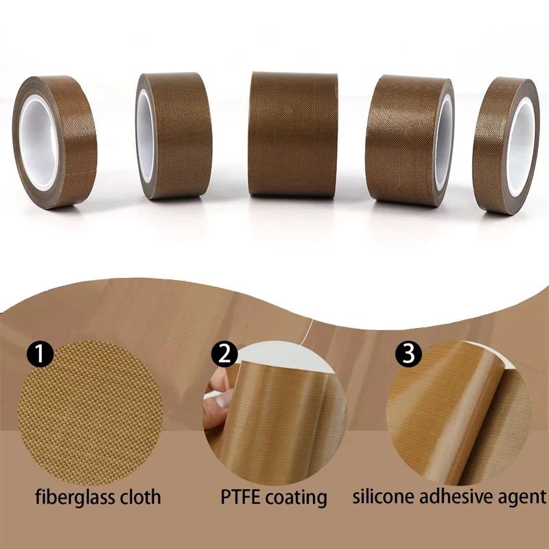 PTFE Electrical Tape 10M/roll Width5mm-100mm High Temperature Resistance 300℃ Adhesive Cloth Heat Insulation For Sealing Machine