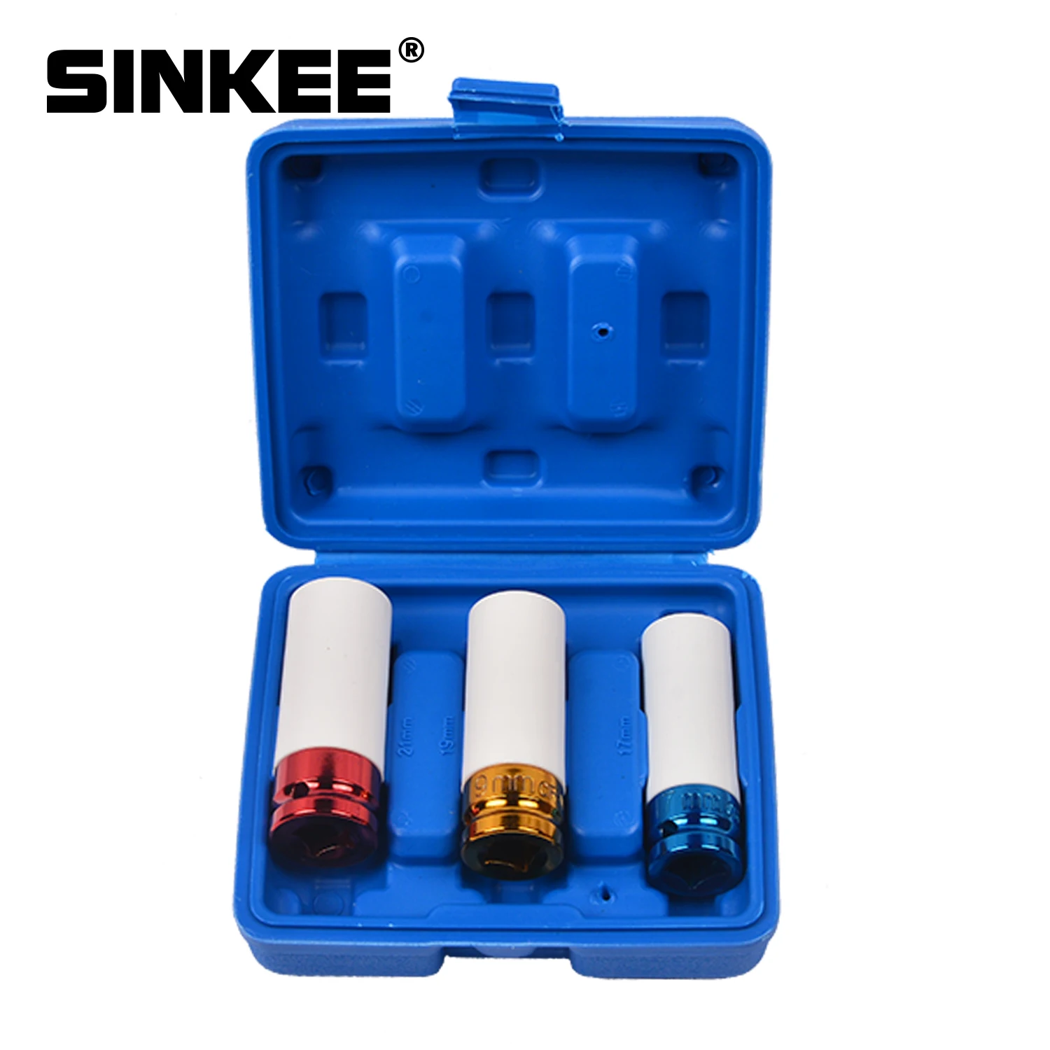 

3pcs 1/2" Drive Thin Wall Wheel Deep Impact Nut Socket Set 17mm 19mm 21 mm Car Garage Tool With Case SK1503