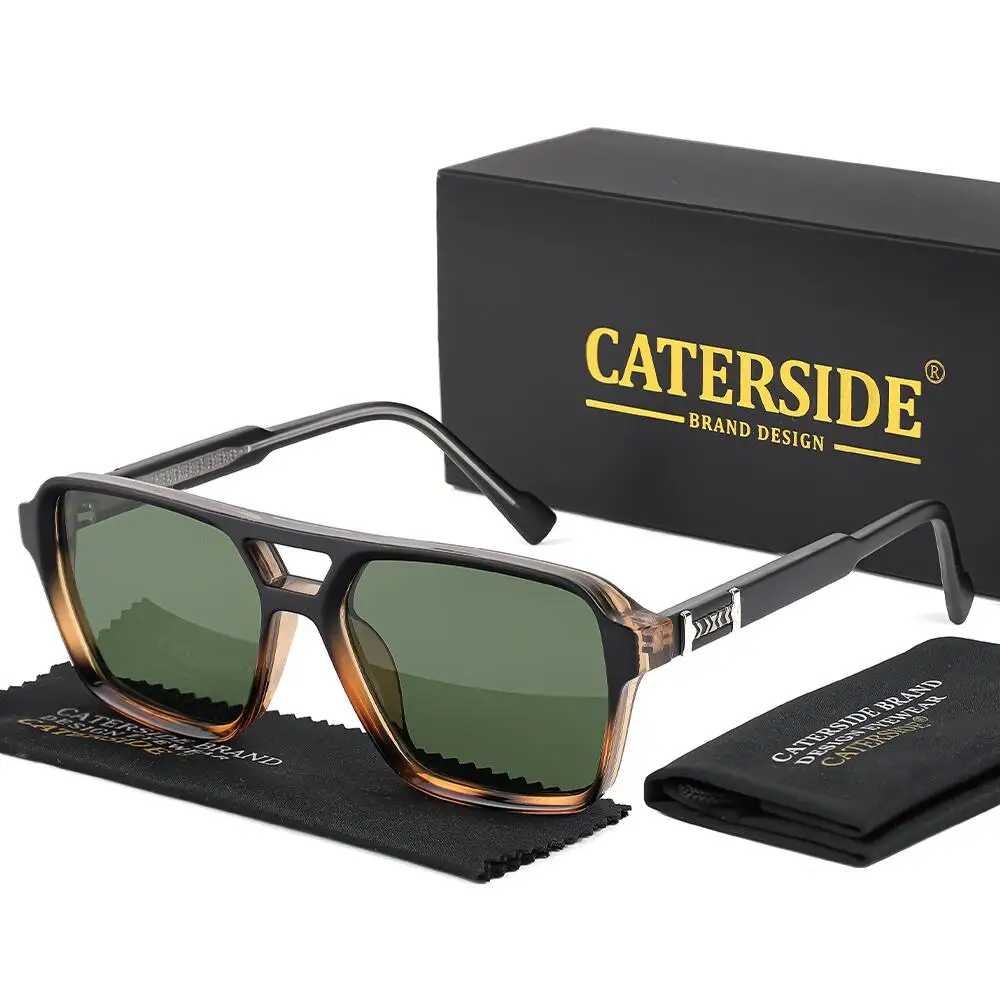 CATERSIDE Modische Herren-Sonnenbrille, Vintage-Stil, flache Oberseite, Doppelbrücken-Sonnenbrille, Damen-Sonnenbrille für den täglichen Gebrauch, Outdoor, vielseitig einsetzbar, Party, Shopping