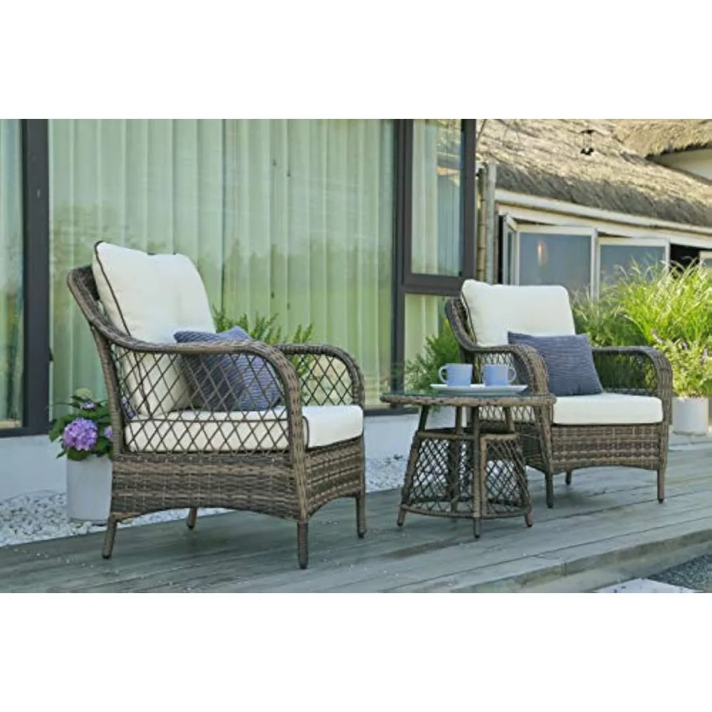 Outdoor Chairs Set Bistro 3 Pieces Patio Conversation Set Furniture Set for Balcony Rattan Chairs and Table