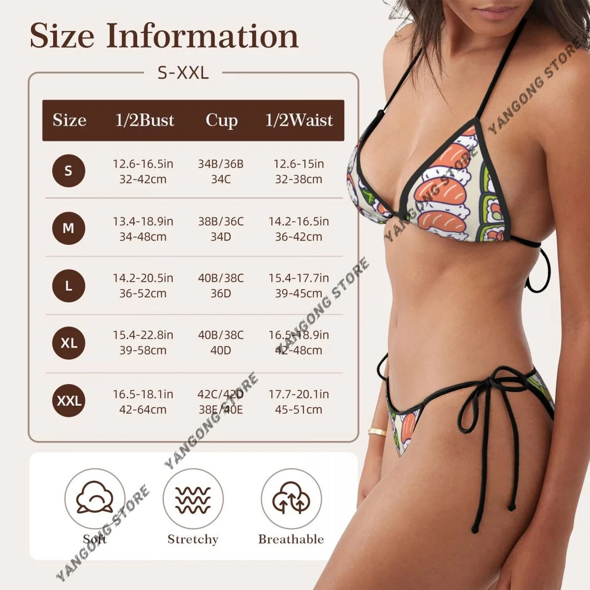 Traje de baño de mujer Conjunto de bikini sexy Traje de baño Conjunto de rollos de sushi Traje de baño de dos piezas