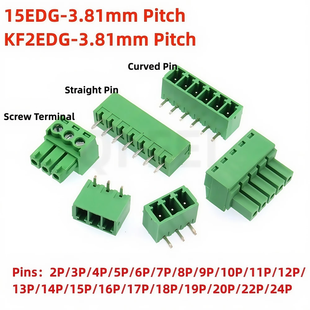 10PCS KF2EDG 3.81/15EDG 3.81MM Pitch 2-24Pin Screw Plug-in PCB Terminal Block Straight/Curved Pin/Terminal Pluggable Connector