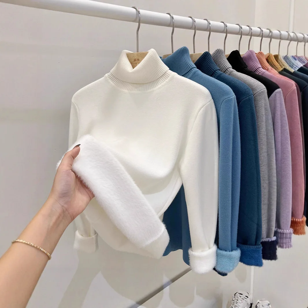 

2025 New Thicken High Collar Pullover Women's Sweater Top Winter Warm And Soft Solid Color Base Layer Inner Wear Bottoming Shirt