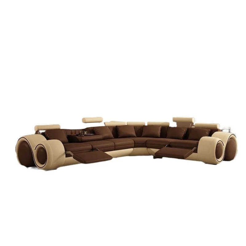 Leather functional sofa combination L-shaped leather sofa Villa leather sofa