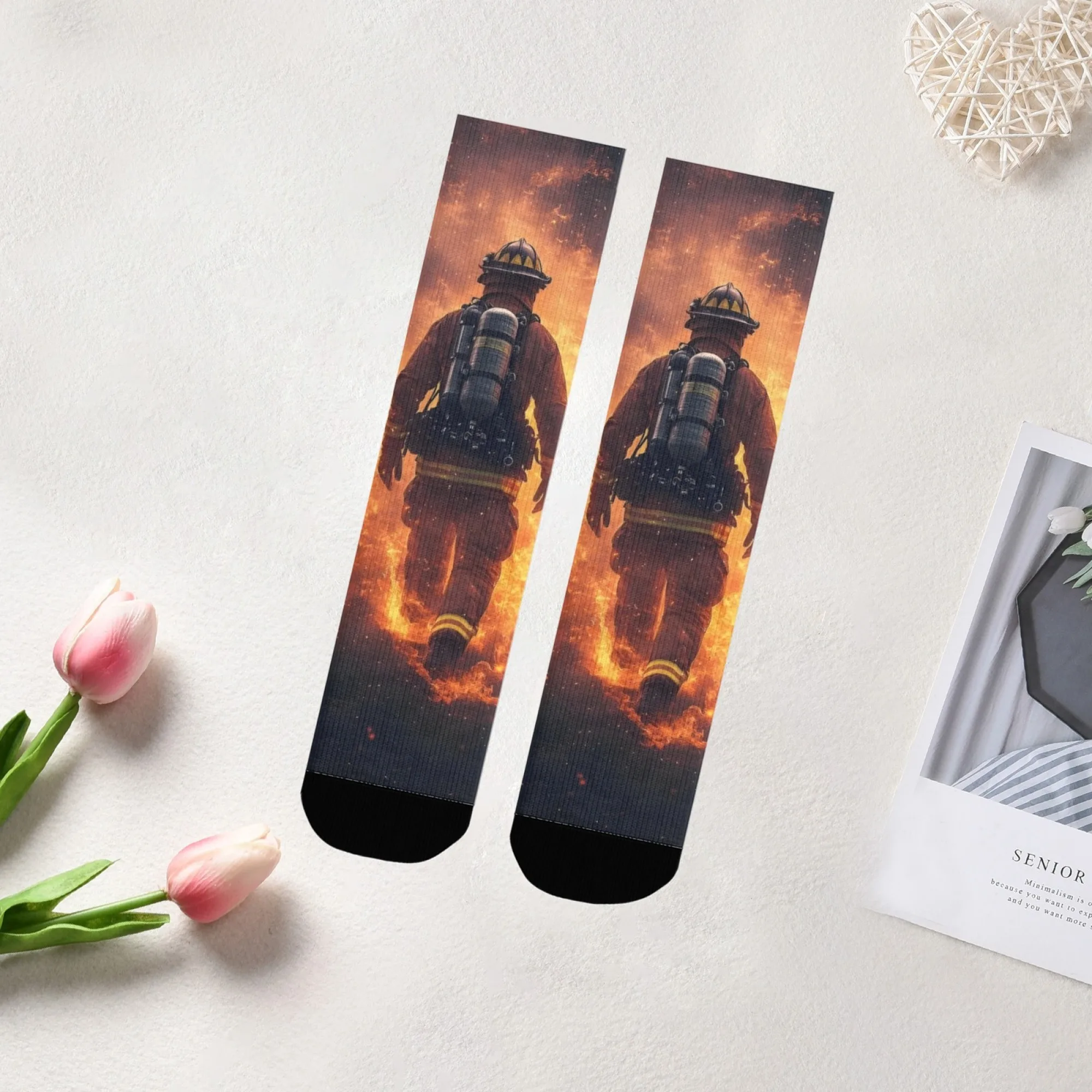 安全消防士ヒーローメンズソックスノベルティ面白い圧縮ソックス快適な通気性レトロファッションカジュアルスポーツソックス