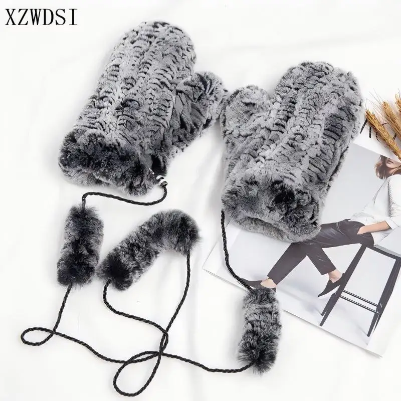 حار بيع الشتاء فتاة الطبيعية ريال ريكس أرنب الفراء قفازات جيدة مطاطا محبوك القفازات سيدة قفازات