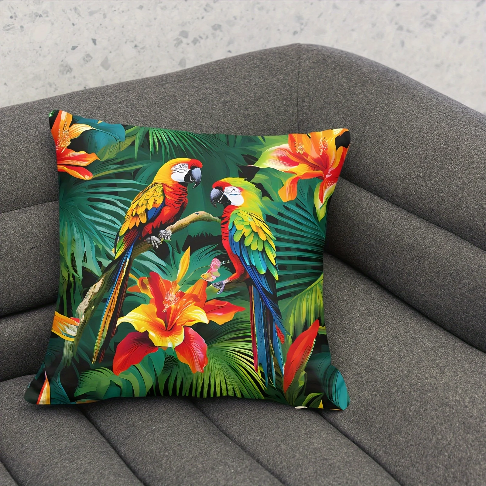 VIKAMA Vivid Parrot & Tropical Floral PillowcasesLiving room sofa cushion cover, soft and comfortable, bedroom room decoration