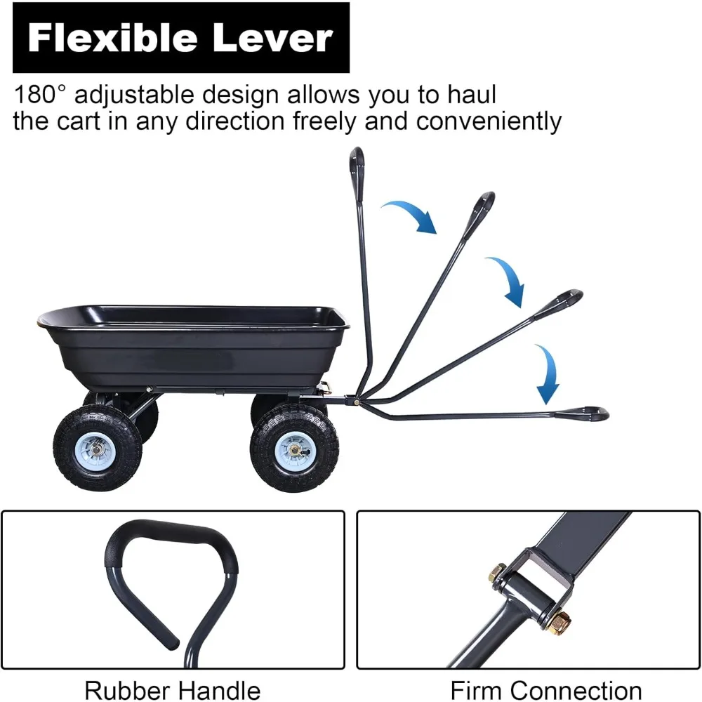 รถเข็นสวนแบบมีล้อลม รับน้ำหนักได้ 600 ปอนด์ พร้อมที่จับแบบหมุนได้ สำหรับงานสวนและกิจกรรมกลางแจ้ง