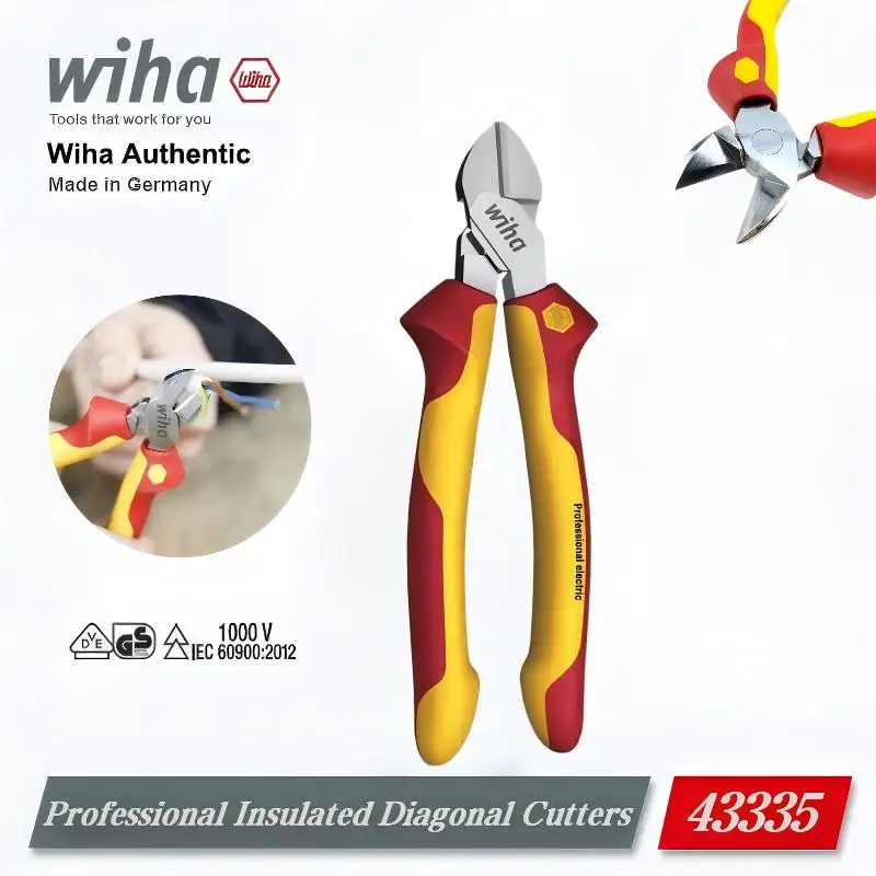 

Wiha 43335 160mm 1000V VDE Insulated Diagonal Cutters, DynamicJoint High Leverage, Professional Electrician Cutting Tool