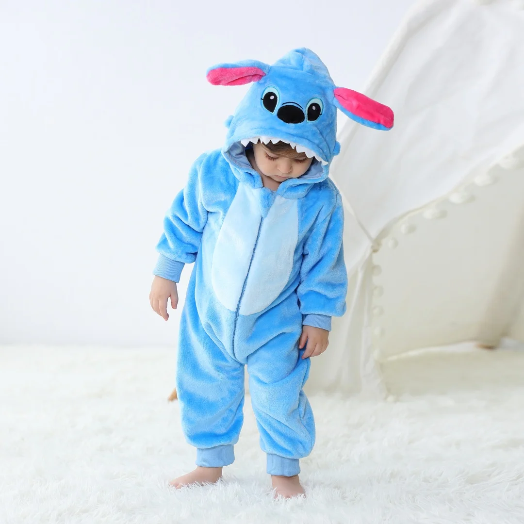 Baby Kigurumi Stitch Cartoon Romper niemowlę dzieci kombinezon ze zwierzętami Halloween boże narodzenie dziewczyny chłopcy Anime Cosplay piżamy