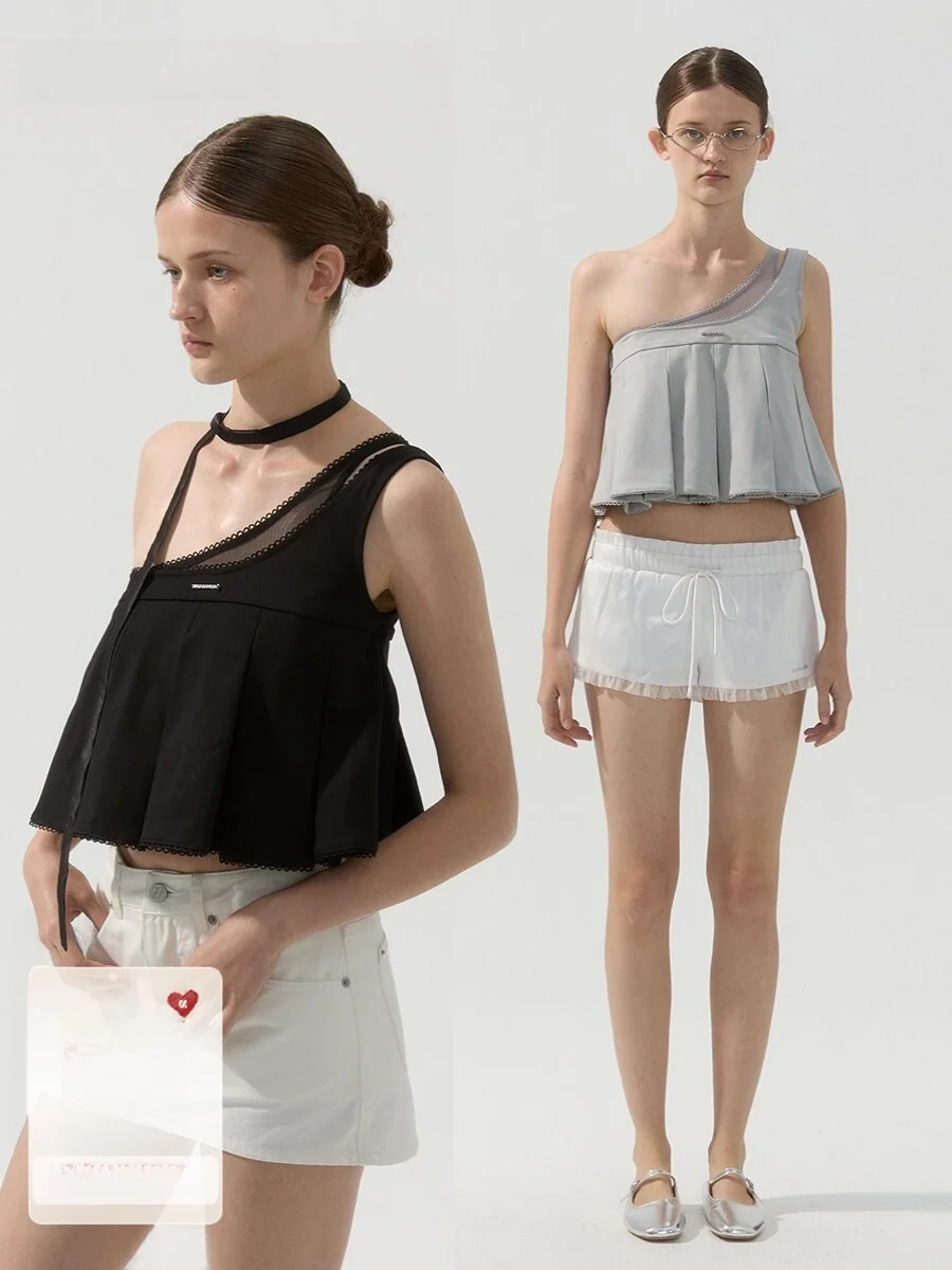 

Летний топ Moonmoi Rachel с асимметричным дизайном, на одно плечо, из смесового хлопка и полиэстера, с вырезом «сердечко»