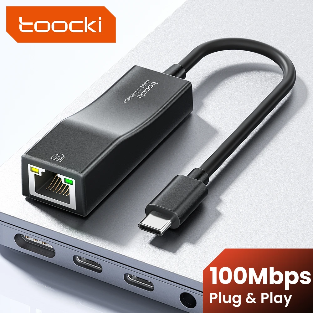 Toocki USB 2.0/Type-C Ethernet Adapter Bicolor LED Indicator 100Mbps RJ45 Lan Network Card for Win 11/10 Mac iPad OS Driver Free