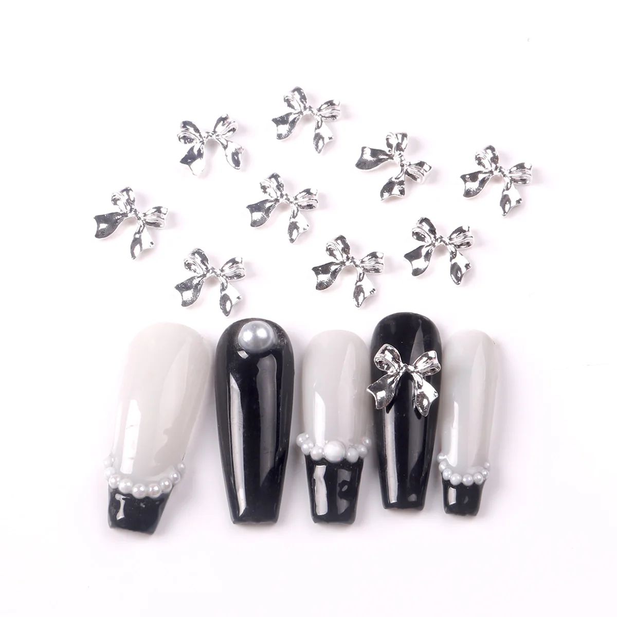 10 Stks/set Goud Zilveren Strikken Manicure Accessoires Nail Steentjes Nail Art Sieraden Strik Nagel Decoraties 3d Nail Art Boren