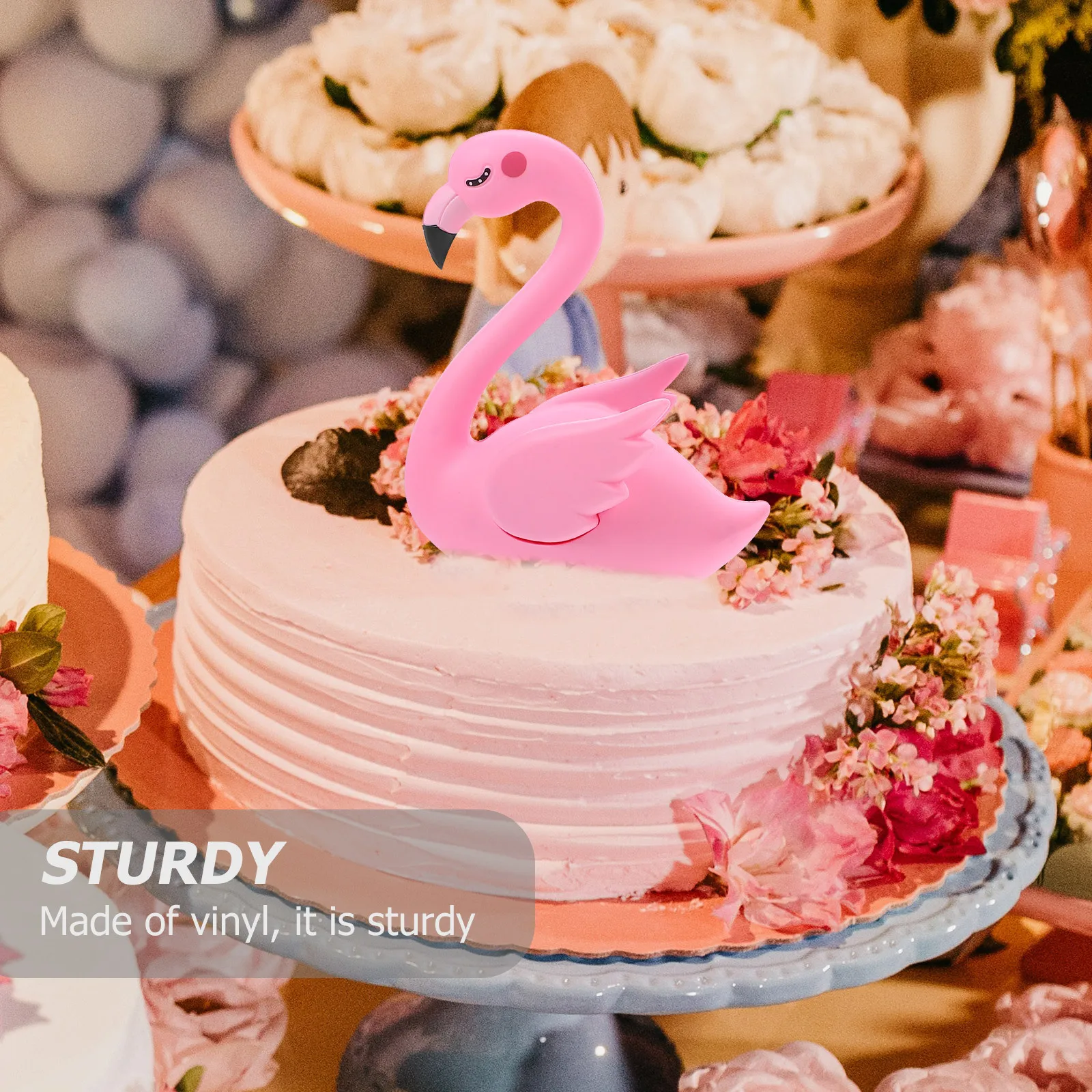 

4Pcs Creative Adorable Flamingo Cake Toppers Exquisite Baking Decoration Reusable Vinyl Crafts for Wedding Birthday Festive