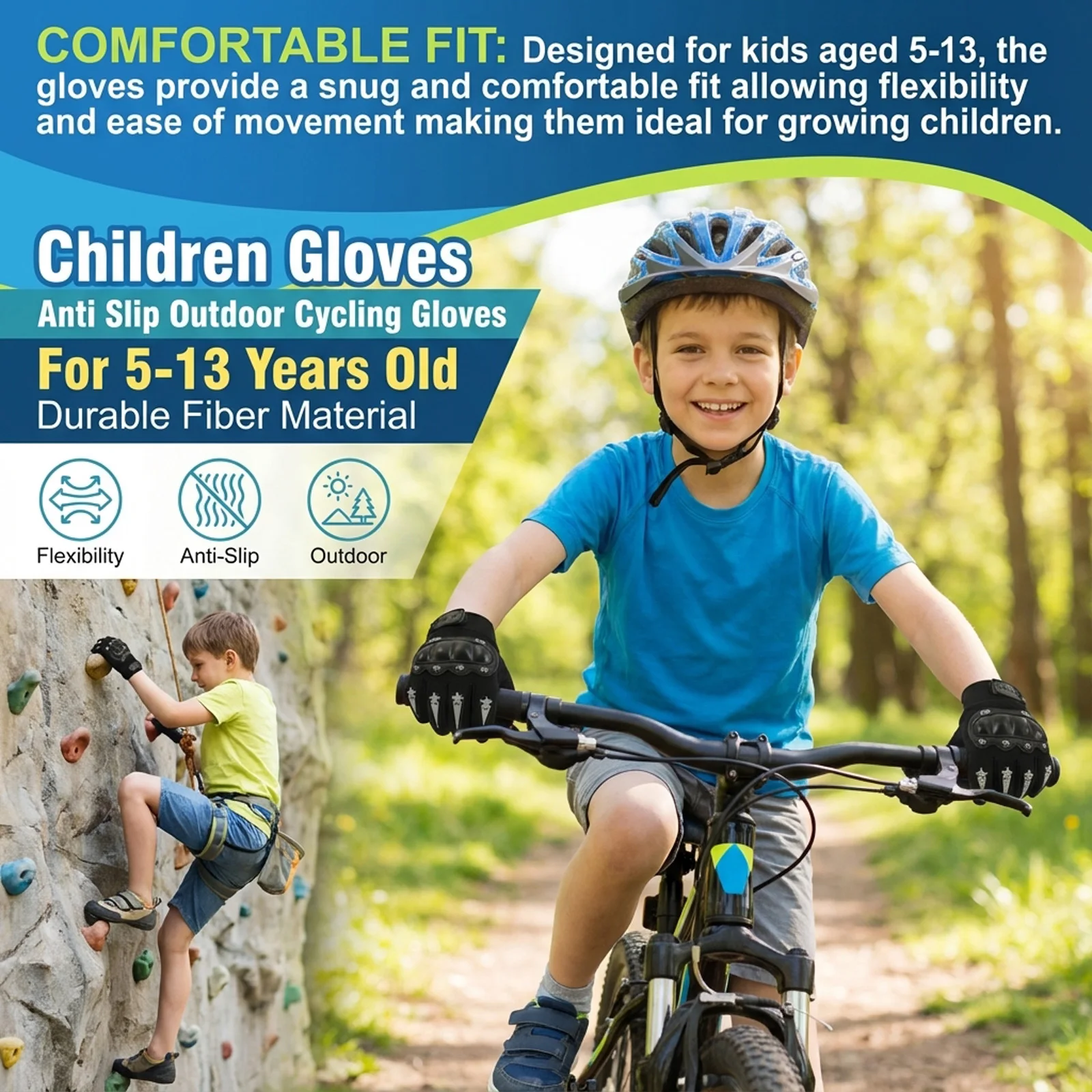 Taktische Handschuhe für Kinder, langlebiges Fasermaterial, rutschfestes Design, Outdoor-Schutzhandschuh für Radfahren, Wandern, für 5–13 Jahre – Detail 8