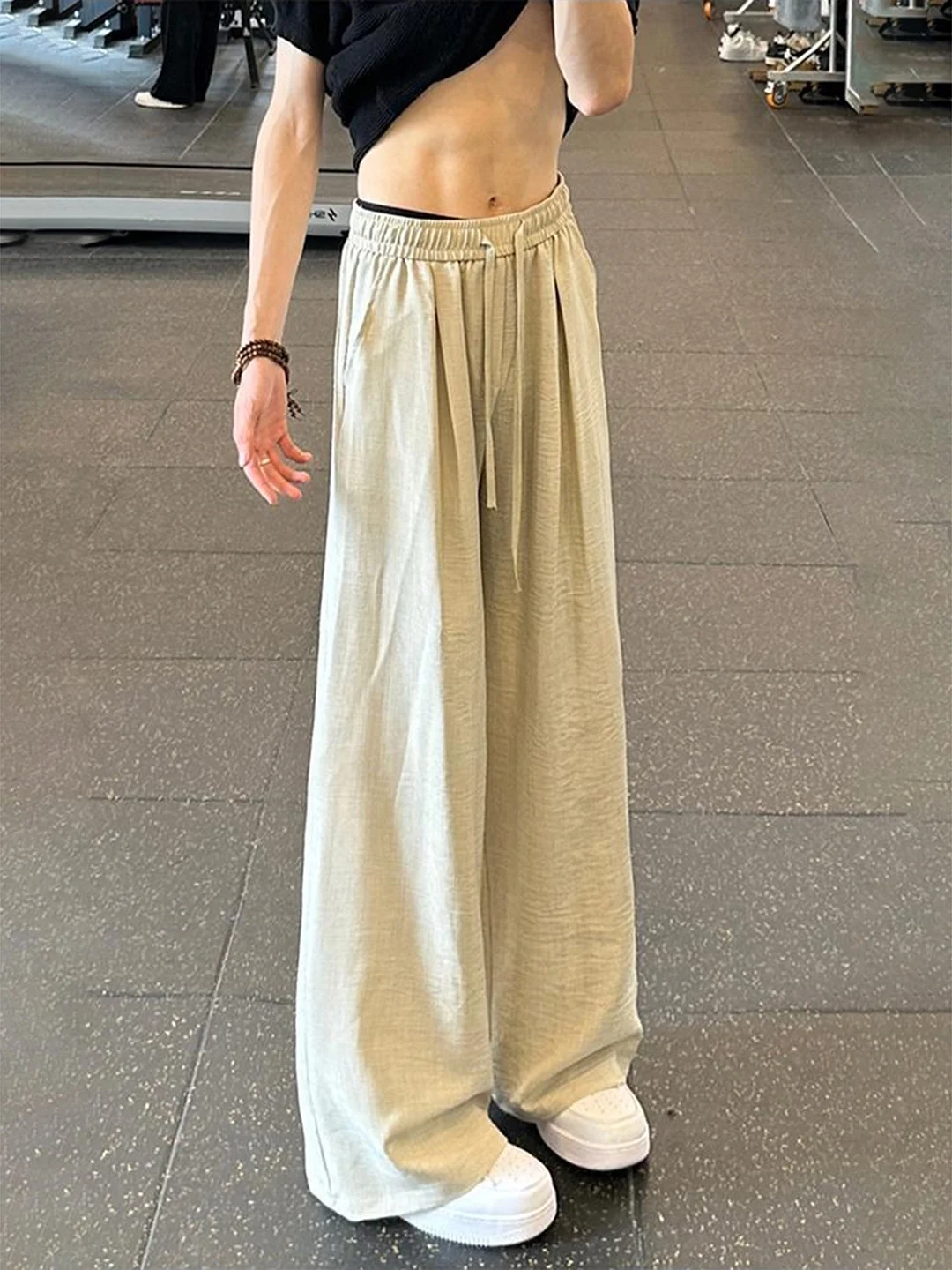Lightweight Straight Leg Men's Casual Pants Quick Dry Wide Leg Simulation Linen Summer Trousers Casual Drapey Loose Fit