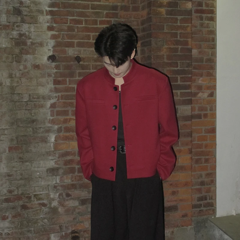 

Новый китайский мужской костюм с воротником-стойкой Jaet, весенне-осенняя модель с высокой модой, красная ангорская куртка-стойка из полиэстера...