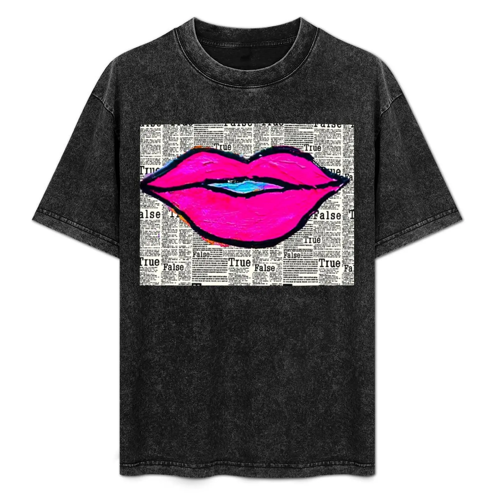 

Pink Kisses - Graffiti True False T-Shirt Simple Casual Short Sleeve Cotton T-Shirt
