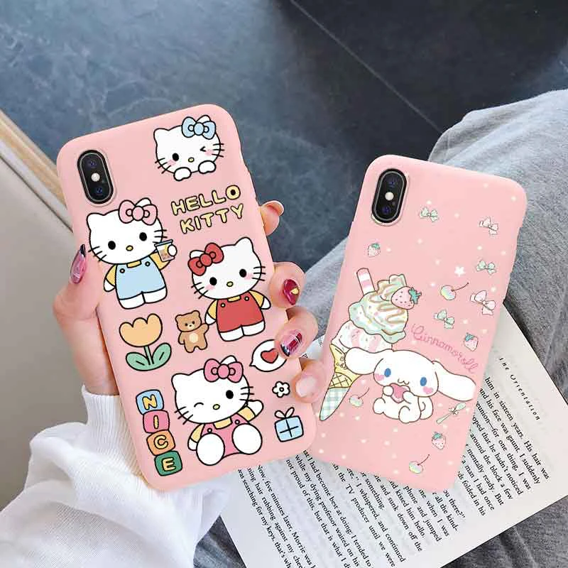 Custodia per telefono Cartoon per Apple iphone X XS Max XR 10 Girls Anti-drop Cinnamoroll Kuromi Hello Kitty Cover posteriore in Silicone Siling