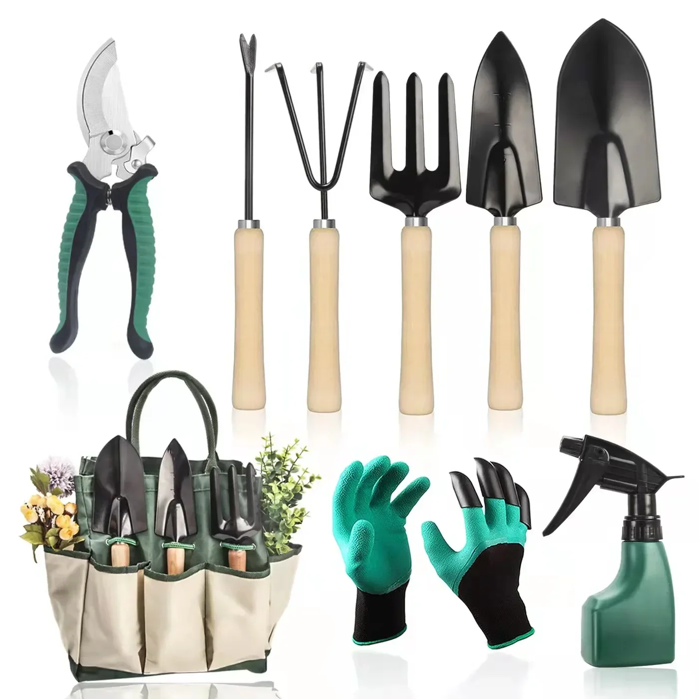 Gardening Tools Kit 2023 Wood Handle Shovel Trowel Rake Gift Box Garden Tool Set