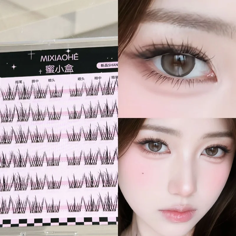 Glue-Free Mini Fish-Tail Lashes Invisible Lightweight Clusters Quick Application Sheer Natural Look for Soft, Enlarged Eyes