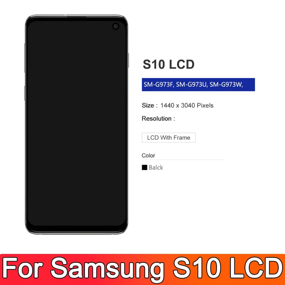 TFT For Samsung Galaxy S10 G973F/DS G973 SM-G973F SM-G973U LCD Display Touch Screen with Frame Digitizer Assembly Replacement