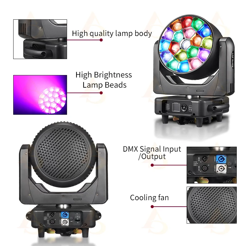 mini 19x40W RGBW LED Bee Eye Moving Head Light Fieryzeal Beam Wash DMX512 per Wedding Bar Club Party DJ Disco Stage Effect Light