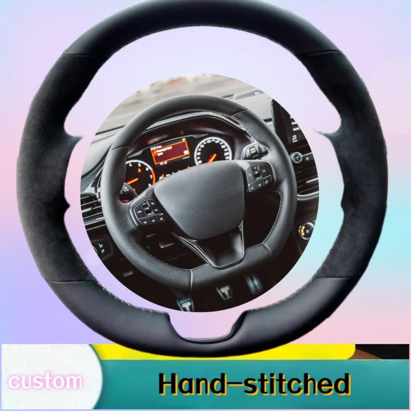 

Custom Hand-stitched Carbon Fiber Leather Car Steering Wheel Cover Anti-slip For Ford Focus 4 2019 2020 Fiesta 17-19Tourneo 2018