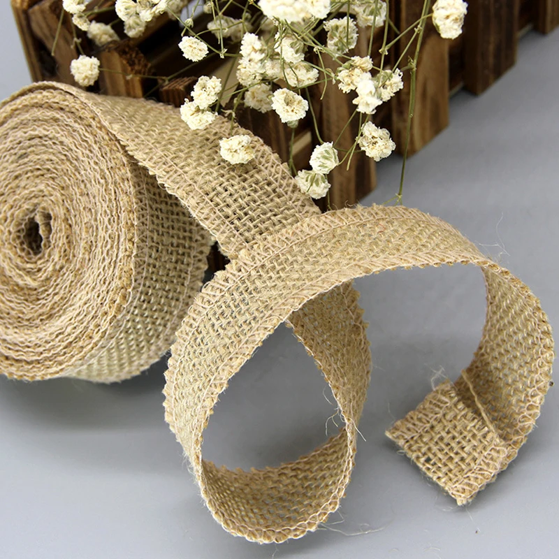 2M Natural Jute Burlap Ribbons Vintage Jute Burlap Fabric Jute Ribbon Rolls for DIY Crafts Wedding Decor