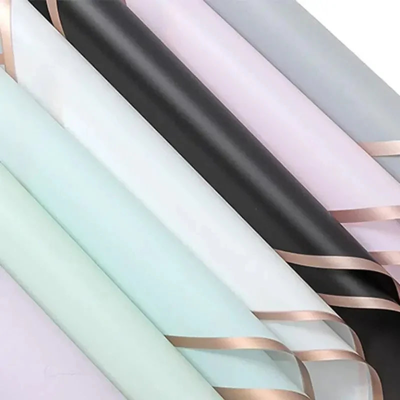 5 teile/paket Blume Geschenkpapier Goldene Grenze Rose Koreanischen Stil Halb Transparent Geschenk Verpackung Floristen Bouquet Verpackung Material