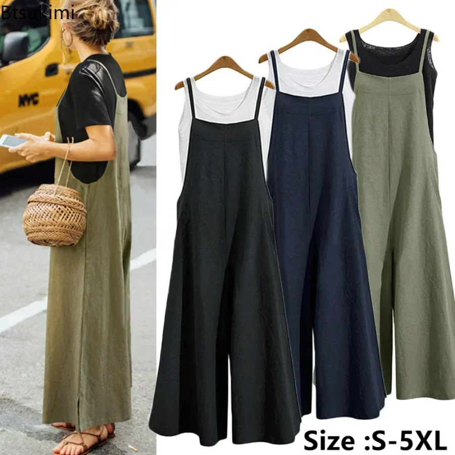 New 2026 Women's Casual Jumpsuits Summer Fashion Loose Straps Wide Leg Pants Vintage All-match Women Clothing Rompers Streetwear