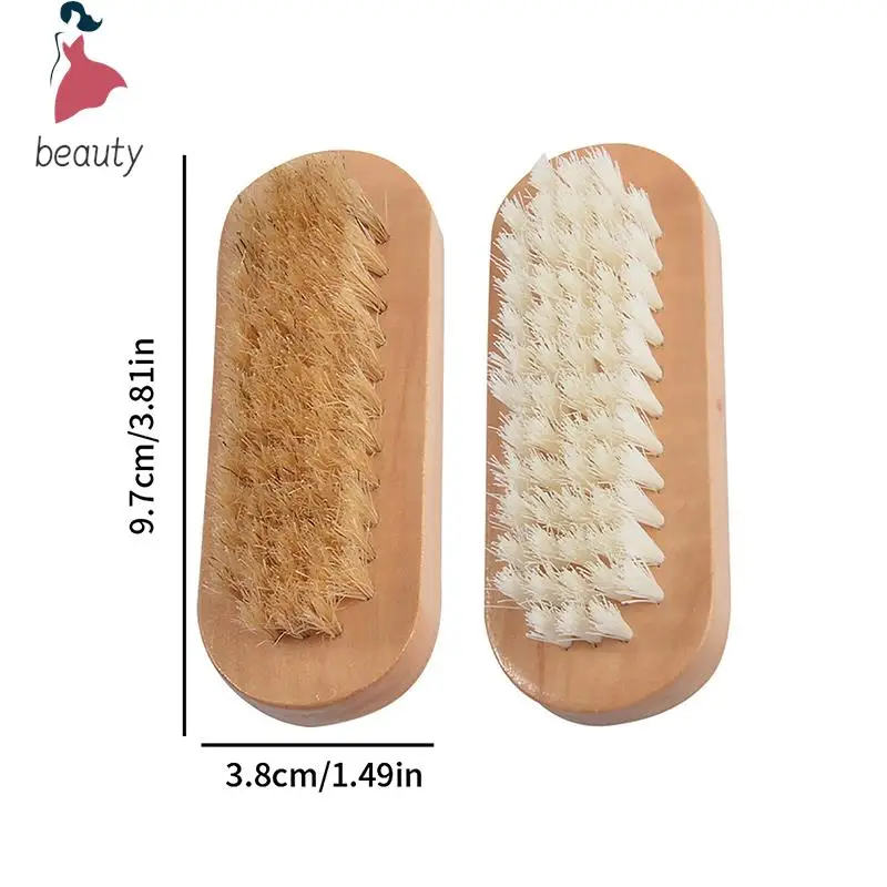 Double Sided Natural Bristle Nail Brush Manicure Pedicure Wooden Handle Soft Remove Dust Nail Cleaning Tools Brush Nail Care