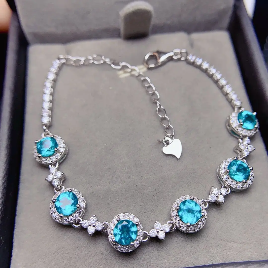 

ZECAA Paraiba Topaz Jewelry Woman Paraiba Topaz Bracelet With Natural Paraiba Topaz Gemstone 5*5mm Silver Paraiba Topaz Bracelet