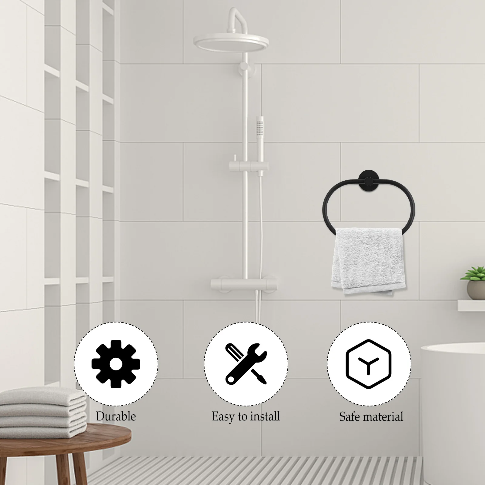

1Set Towel Hanger Ring Stainless Steel Rust Resistant Durable Bathroom Kitchen Wall Mounted Towel Holder Wall Hanger Ring