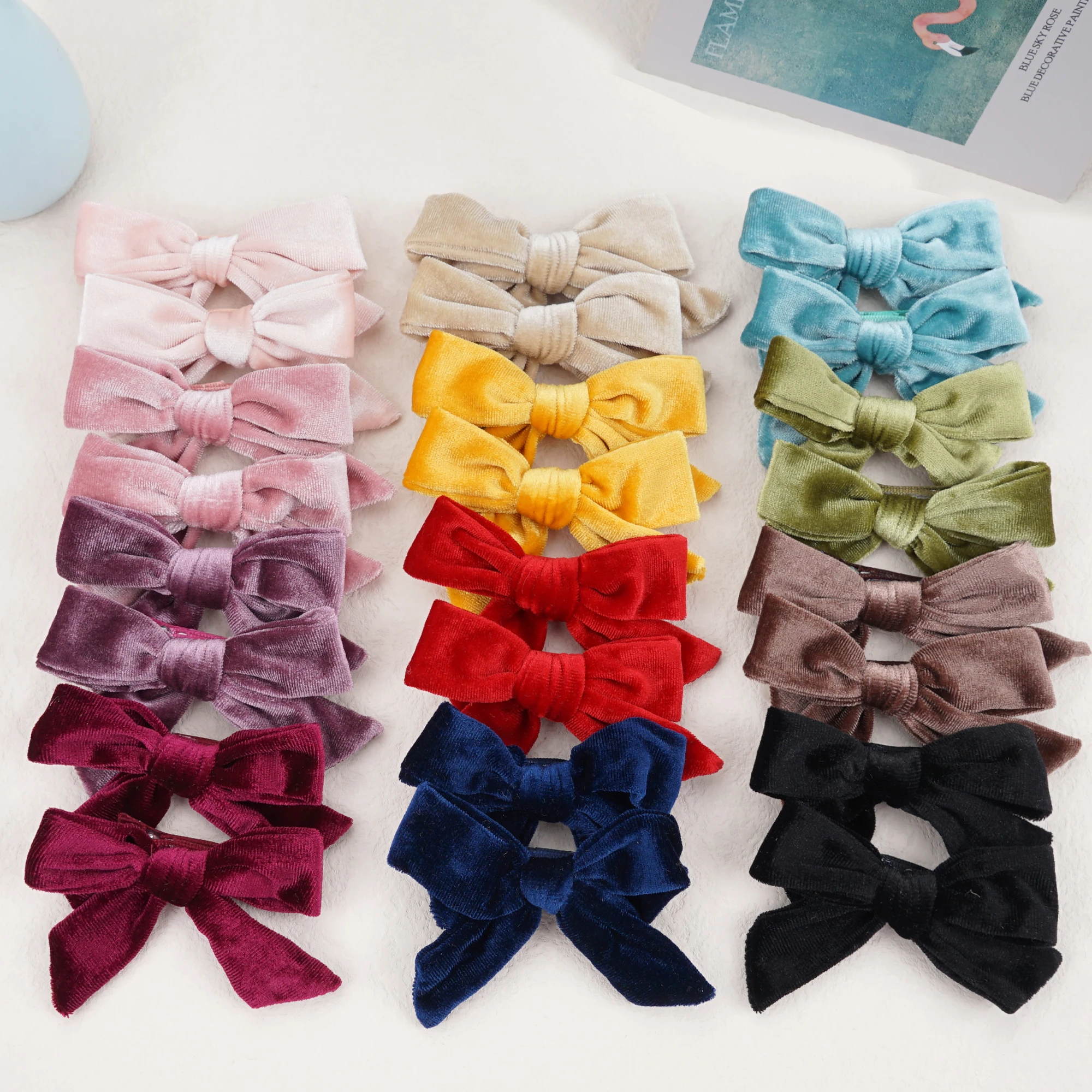 6PCS/3Pairs Solid Ribbon Bowknot Hair Clips For Baby Girls Handmade Cute Bows Hairpin Barrettes Headwear Kids Hair Accessories