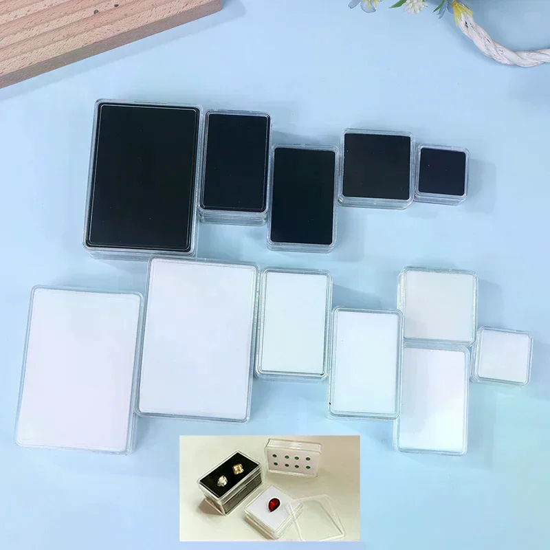 

Прозрачная коробка для демонстрации ювелирных изделий с бриллиантами и поролоновой подушечкой, контейнер для хранения драгоценных камней, органайзер для стеклянных бусин, упаковочная коробка