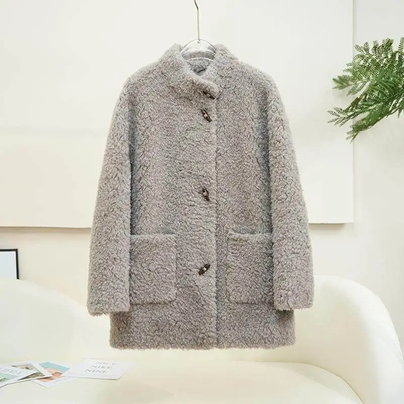 Winter New Cow Horn Button Lamb Fur Grass Coat 2026 Women's Medium Long Korean Edition Sheep Cutting Velvet Coat Fur Integration