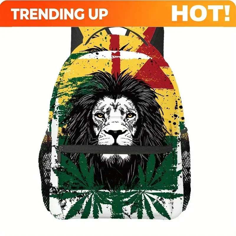 Custom Bag Ganja Rasta Lion Print Backpack - Lightweight Microfiber, Adjustable Straps, Zip Closure, Ideal For Hiking, Camping,