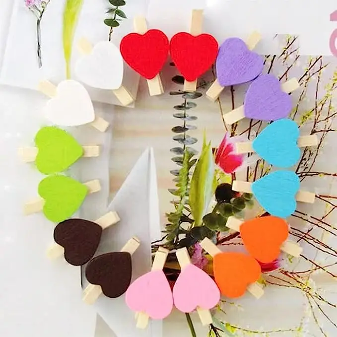 Heart Wooden Clips Sturdy Mini Colored Craft Clothespins Hanging Clips Photo Clip Photo Wall Clip Small Craft Pins DIY Crafts