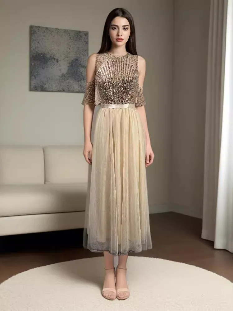 2025 Fashion Evening Bridesmaid Forest Style Temperament Autumn/Winter New Slimming Dress