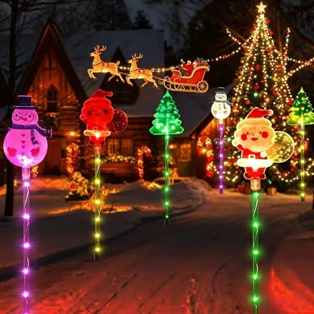 Durable LED Solar Christmas Lights Decorative Stake Mounted Lawn Landscape Lamp Waterproof Christmas Stake Light Outdoor Garden