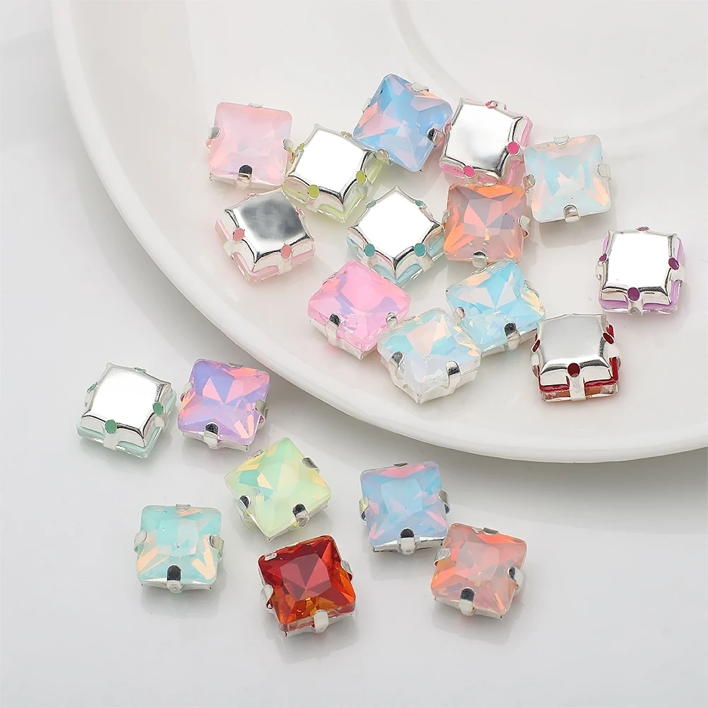 New 8MM 20pcs Square Crystal Buckle Four Hole Claw Drill Edge Hand Sewn Drill DIY Jewelry Accessories, Wedding Dress Materials