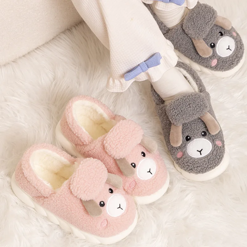 Winter Warm Thick Sole Anti Slip and Cotton Slippers for Postpartum Cute sheep Women At Home Shoes